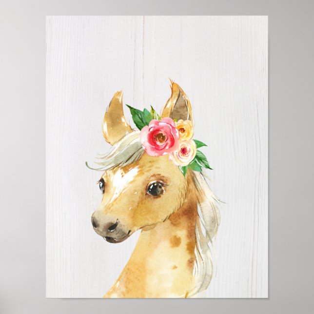 Aquarell-Blumen-Fohlen-Pferd Poster (Vorne)