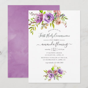 Aquarell-Blumen-Frühling Erste Heilige Kommunion Einladung