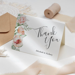 Aquarell-Blumen-Frühling-Pfirsich-Hochzeit-Danke Karte
