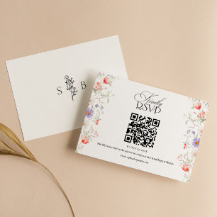 Aquarell-Blumen-Frühlingsgarten-Hochzeit QR-Code RSVP Karte