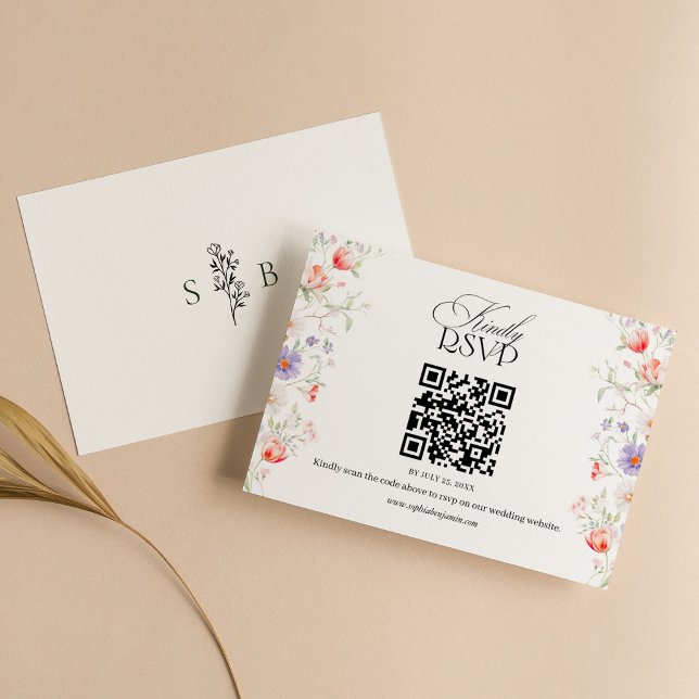Aquarell-Blumen-Frühlingsgarten-Hochzeit QR-Code RSVP Karte (Von Creator hochgeladen)
