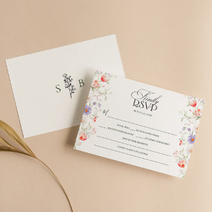 Aquarell-Blumen-Frühlingsgarten-Pastell-Hochzeit RSVP Karte