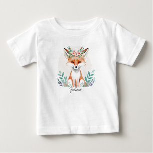 Aquarell-Blumen-Fuchs personalisiert Baby T-shirt