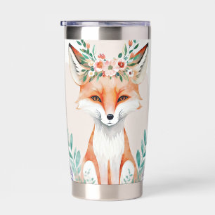 Aquarell-blumen-fuchs personalisiert thermobecher