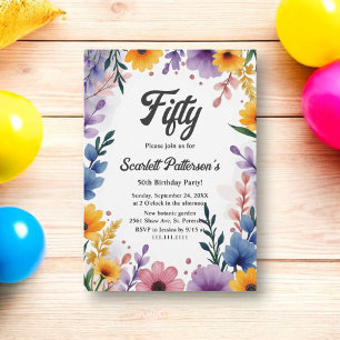 Aquarell Blumen Garten Boho Sommer 50. Geburtstag Einladung