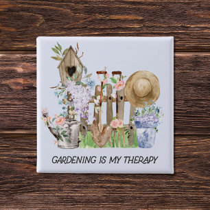 Aquarell-Blumen-Gartengeräte und lustiges Zitat Button