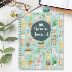 Aquarell-Blumen-Gartenwerkzeuge-Gartenjournal Notizbuch