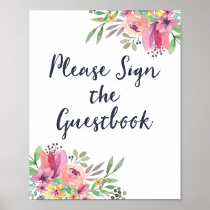 Aquarell-Blumen-Gästebuch-Schild Poster