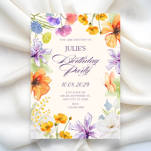 Aquarell-Blumen-Geburtstag  Einladung (Von Creator hochgeladen)