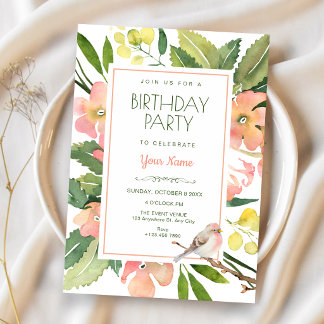 Aquarell-Blumen-Geburtstag Einladung