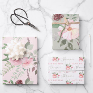 Aquarell-Blumen-Geburtstags-Geschenkpapierbögen Geschenkpapier Set