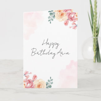 Aquarell-Blumen-Geburtstagskarte | Rosa 5x7 Karte