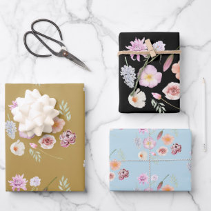 Aquarell-Blumen Geschenkpapier gemischt Set