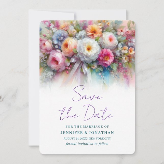 Aquarell-Blumen-Handschrift-Save-The-Date Save The Date (Vorderseite)