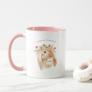 Aquarell-Blumen-Hasen-Kaninchen Name Monogramm Tasse