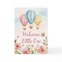 Aquarell-Blumen-Heißluftballon-Baby-Shower-Karte