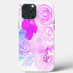 Aquarell Blumen Helles Rosa Schriftname iPhone 13 Pro Max Hülle