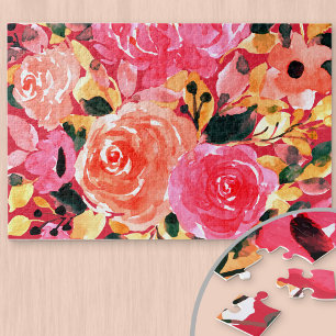 Aquarell-Blumen Helles Rosa Sommerblüten Puzzle