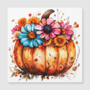 Aquarell-Blumen-Herbst-Kürbis Magnetkarte