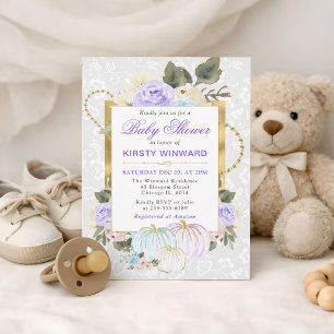 Aquarell Blumen Herbst Kürbisse Babyparty Einladung