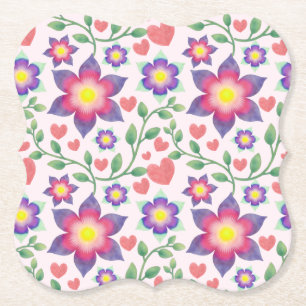 Aquarell-Blumen-Herzen-Muster Romantisches Rosa Untersetzer