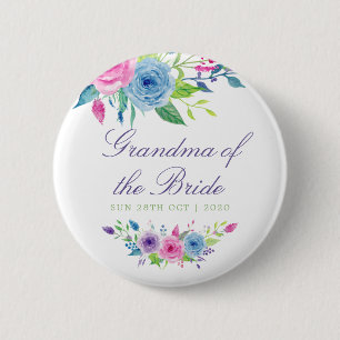 Aquarell Blumen Hochzeit Oma der Braut Button