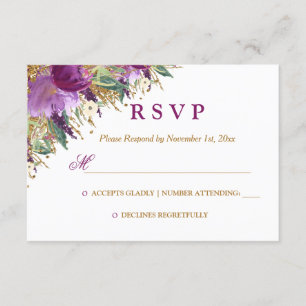 Aquarell-Blumen-Hochzeits-RSVP mit funkelndem Amet RSVP Karte