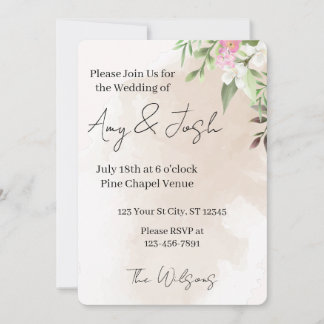 Aquarell-Blumen-Hochzeitseinladung Einladung