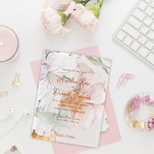 Aquarell-Blumen-Hochzeitseinladung Rosé Pfirsich Postkarte