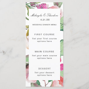 Aquarell-Blumen-Hochzeitsmenükarte Menükarte