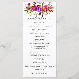 Aquarell-Blumen-Hochzeitsprogramm Programm
