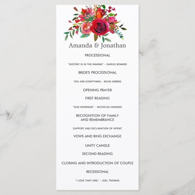 Aquarell-Blumen-Hochzeitsprogramm Programm (Vorderseite)