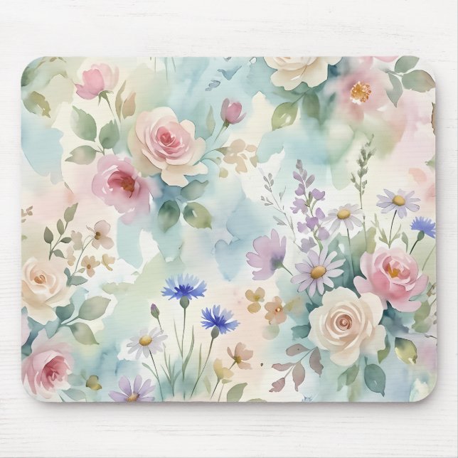 Aquarell-Blumen in Rosa Mousepad (Vorne)