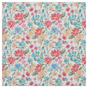 Aquarell-Blumen in Rosa und Blau, Blumengarten Stoff