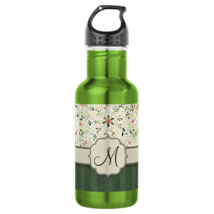 Aquarell-Blumen-Kaleidoskop mit Monogramm Trinkflasche