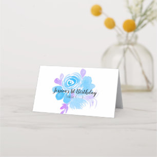 Aquarell-Blumen-Karten in Lila Blau Platzkarte