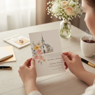 Aquarell-Blumen-Kirchen-Hochzeitseinladung Einladung