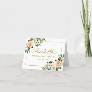 Aquarell-Blumen-Korallen-Gold-Hochzeitskarte Dankeskarte