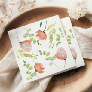 Aquarell-Blumen-Korallen-Grüne-Hochzeitsdusche Serviette