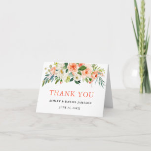 Aquarell-Blumen-Korallen-Hochzeitskarte Dankeskarte