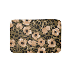 Aquarell-Blumen-Leopard: Endloses Muster Badematte