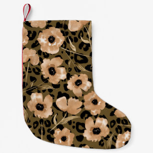Aquarell-Blumen-Leopard: Endloses Muster Kleiner Weihnachtsstrumpf
