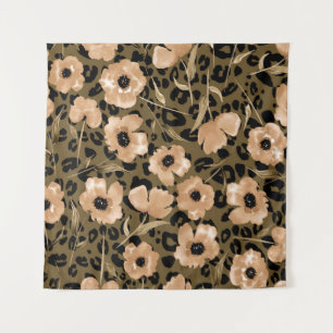 Aquarell-Blumen-Leopard: Endloses Muster Wandteppich