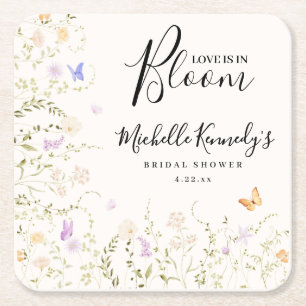 Aquarell Blumen Liebe Ist In Blüte Brautparty Rechteckiger Pappuntersetzer