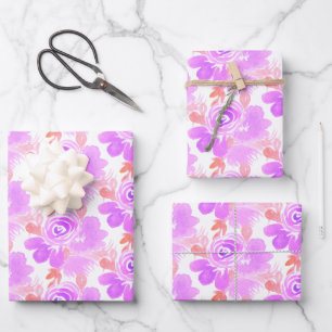 Aquarell-Blumen, lila rosa handgemalt Geschenkpapier Set