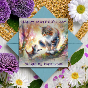 Aquarell-Blumen-Mama-Katze und Baby zum Muttertag Karte