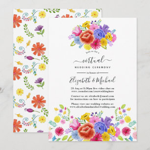 Aquarell-Blumen-Mexikanische Fiesta Virtuelle Hoch Einladung