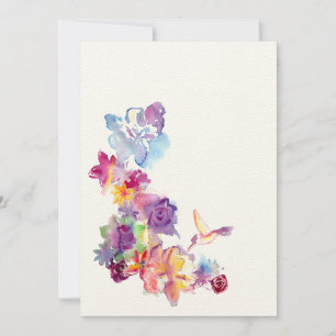 Aquarell-Blumen mit einer Kolibri-Einladung Einladung