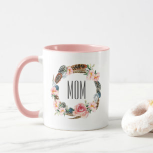 Aquarell Blumen mit Federn Muttertag Tasse