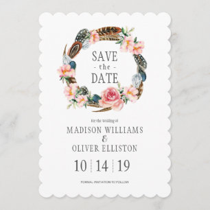 Aquarell-Blumen mit Federn Termin vormerken Save The Date